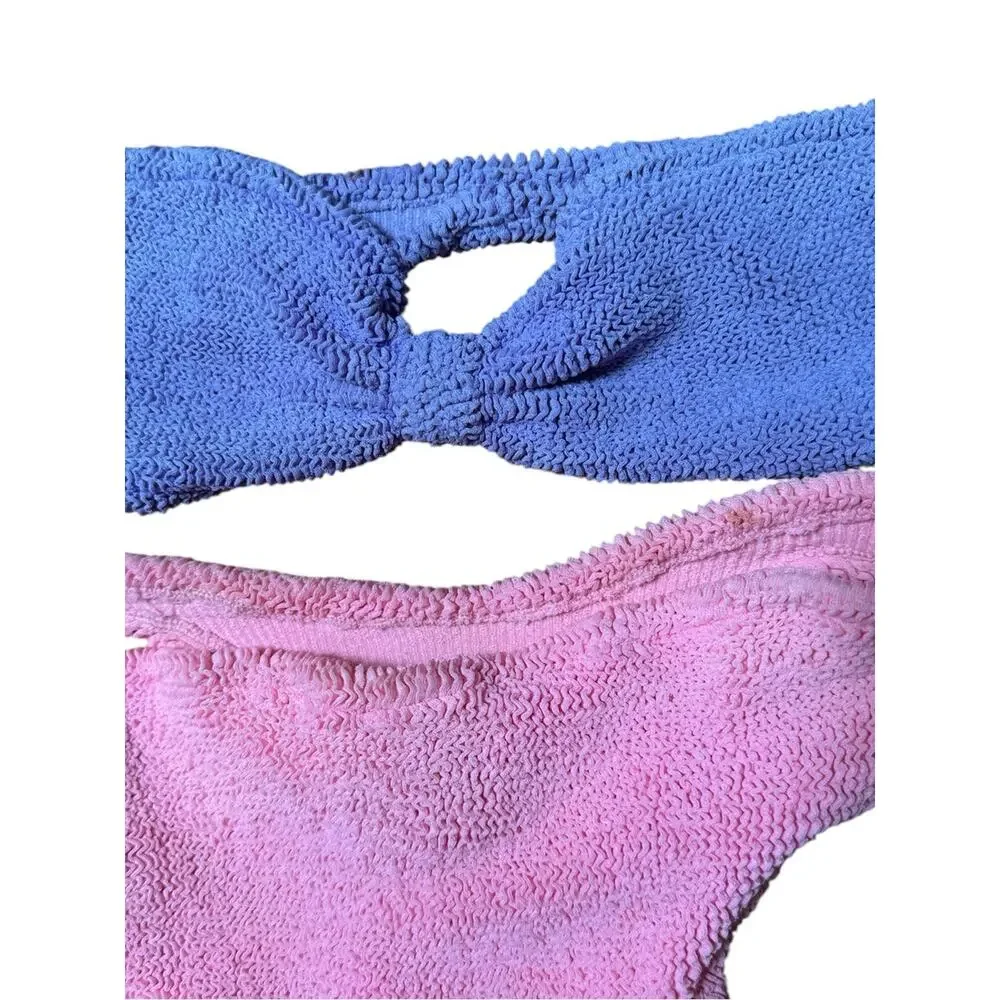 Hunza G Jean Duo Bikini Lilac Purple Bubblegum Pink Two Tone Set OS